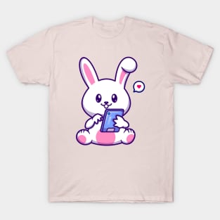 Cute Rabbit Playing Phone Cartoon T-Shirt